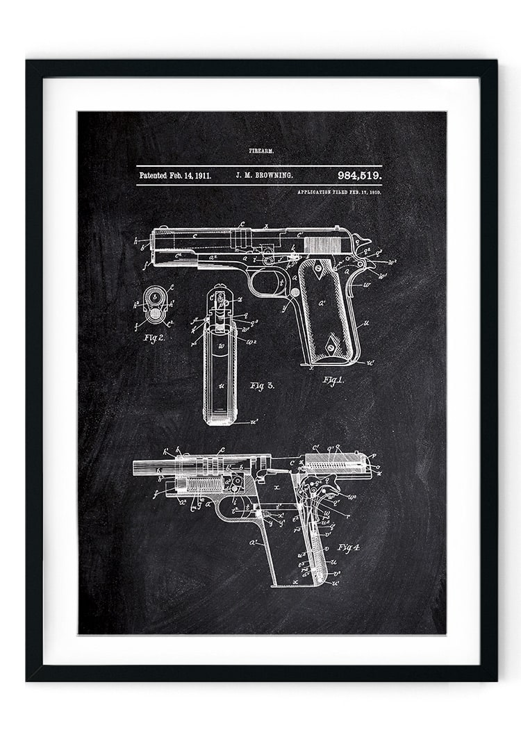 Pistol Chalkboard Giclee Print